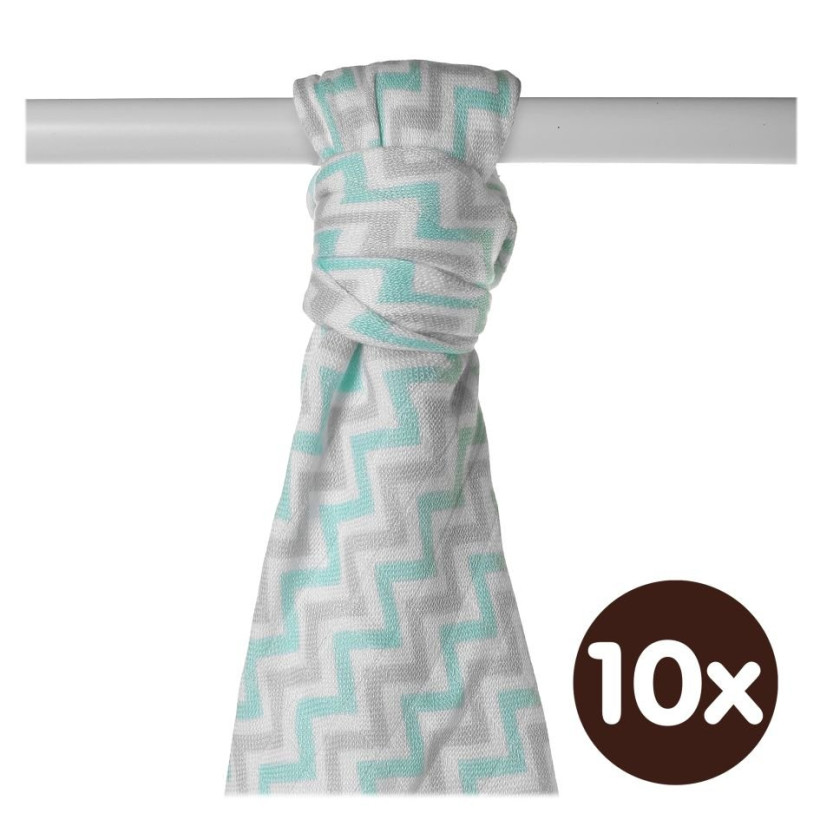 Bamboo muslin towel XKKO BMB 90x100 - Mint Chevron 10x1pcs (Wholesale packaging)