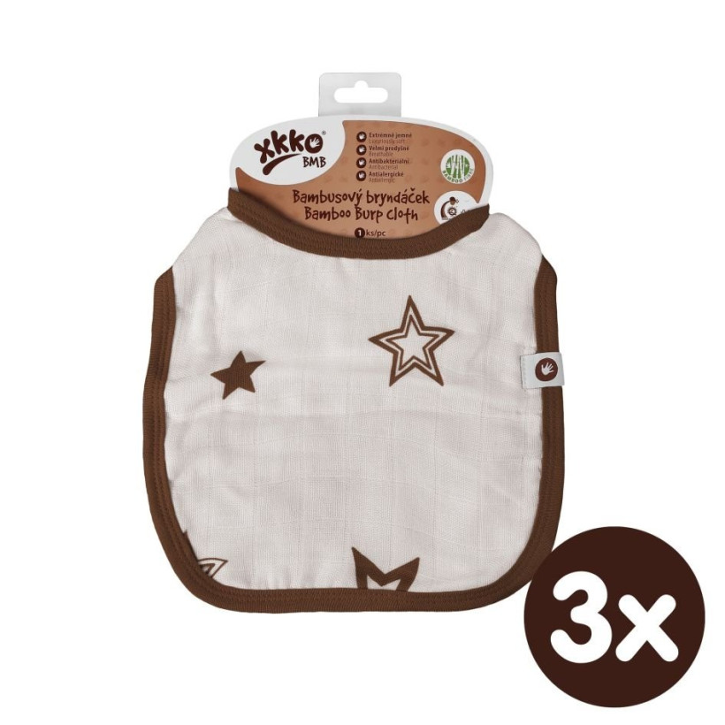 Bamboo Burp Cloth XKKO BMB - Natural Brown Stars 3x1ps (Wholesale packaging)
