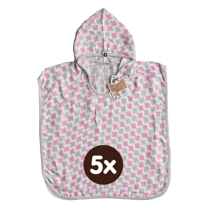 Bamboo Muslin Poncho XKKO BMB - Cross Baby Pink 5x1ps (Wholesale pack.)