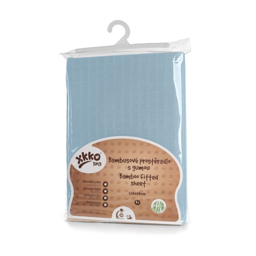Bamboo muslin fitted bed sheet XKKO BMB 120x60 - Baby Blue