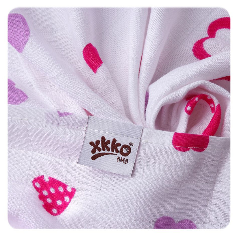 Bamboo muslins XKKO BMB 70x70 - Hearts&Waves Lilac MIX 10x3pcs (Wholesale packaging)