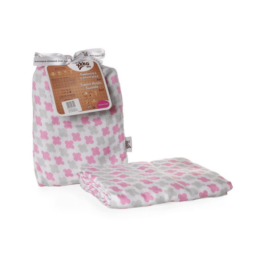 Bamboo swaddle XKKO BMB 120x120 - Baby Pink Cross 5x1ps (Wholesale packaging)