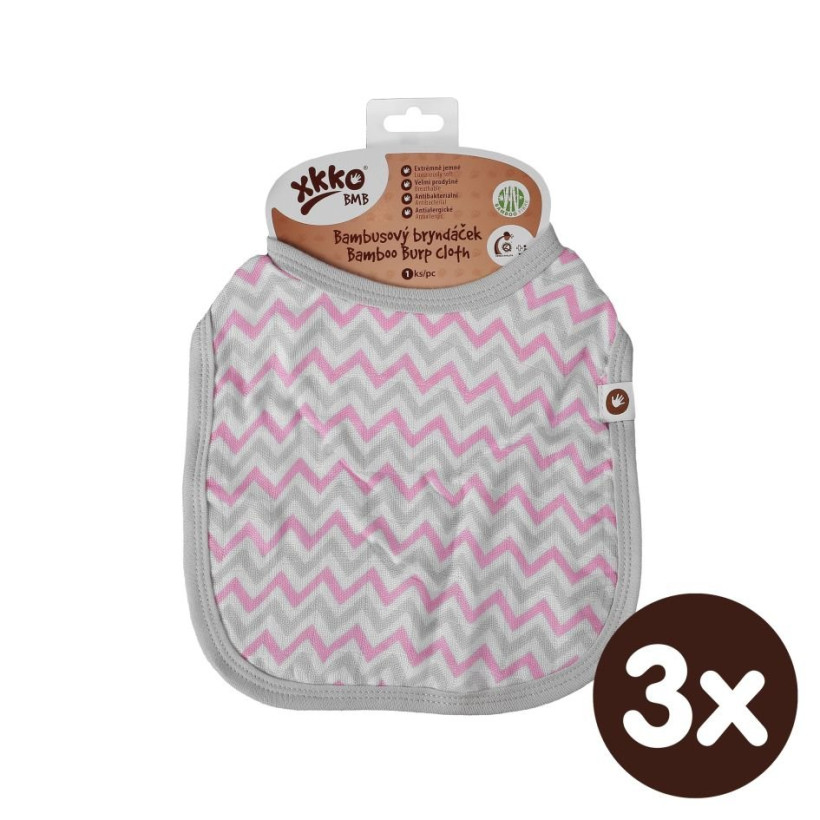 Bamboo Burp Cloth XKKO BMB - Baby Pink Chevron 3x1ps (Wholesale packaging)