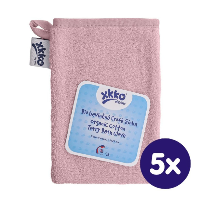 Organic cotton Terry Bath Glove XKKO Organic - Baby Pink 5x1ps (Wholesale pack.)