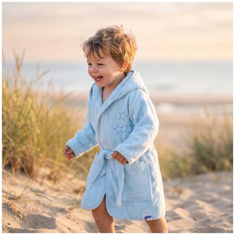 Organic Cotton Terry Bathrobe XKKO Organic - Baby Blue Stars