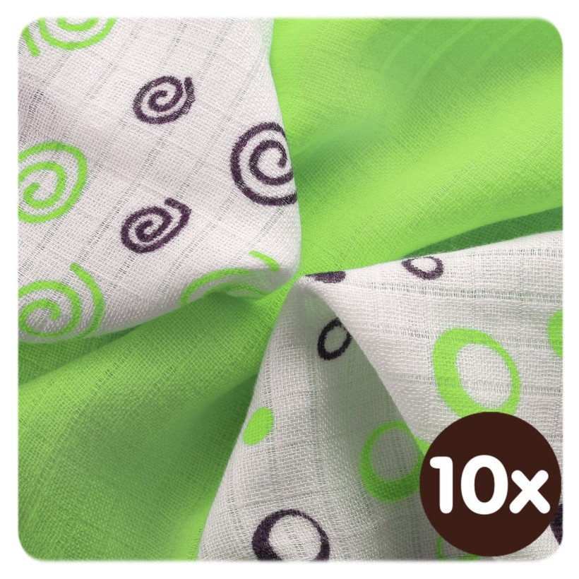 Bamboo muslins XKKO BMB 30x30 - Spirals&Bubbles Lime MIX 10x9pcs (Wholesale packaging)