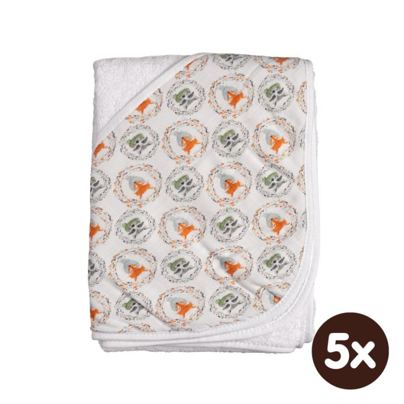 Hooded bamboo terry towel XKKO BMB 90x90 - Fox&Raccoon 5x1ps (Wholesale packaging)