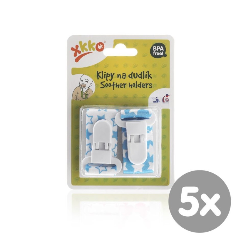 Soother Clips XKKO - Little Stars Cyan MIX 5x2ps (Wholesale pack.)