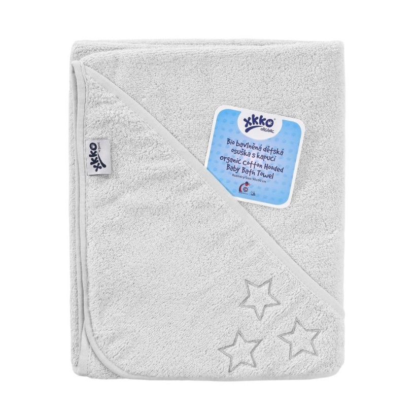Hooded terry bath towel XKKO Organic 90x90 - White Stars 5x1ps (Wholesale pack.)
