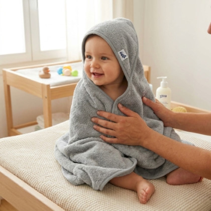 Hooded terry bath towel XKKO Organic 90x90 - Silver Stars