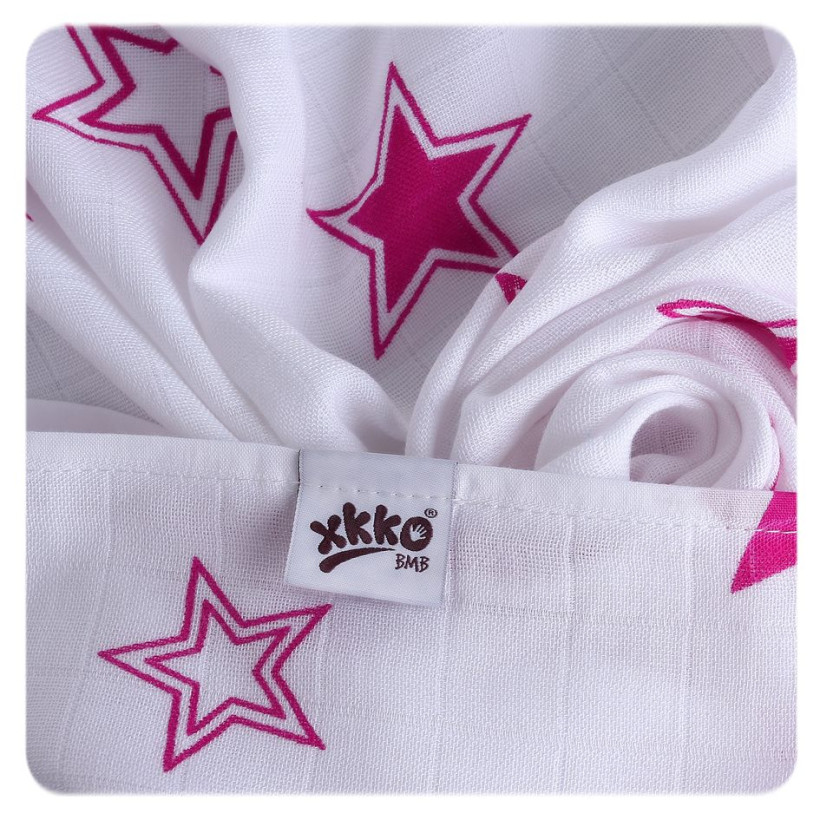 Bamboo muslin towel XKKO BMB 90x100 - Magenta Stars 10x1pcs (Wholesale packaging)