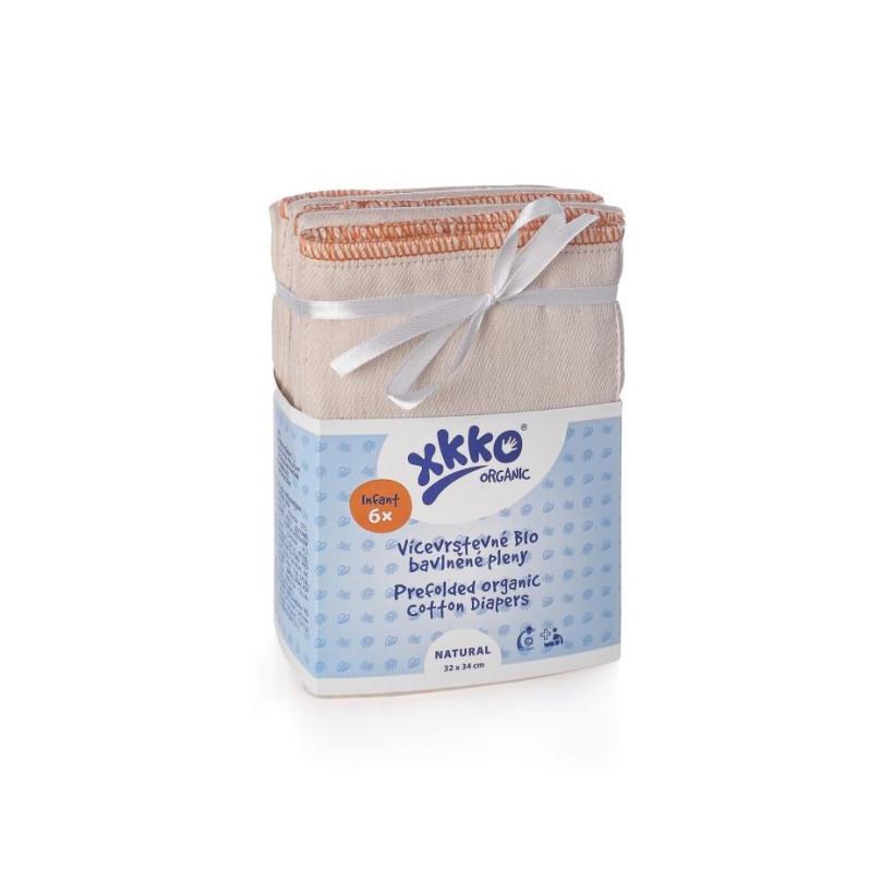 Prefolded Diapers XKKO Organic - Infant Natural 6x6ps (Wholesale pack.)