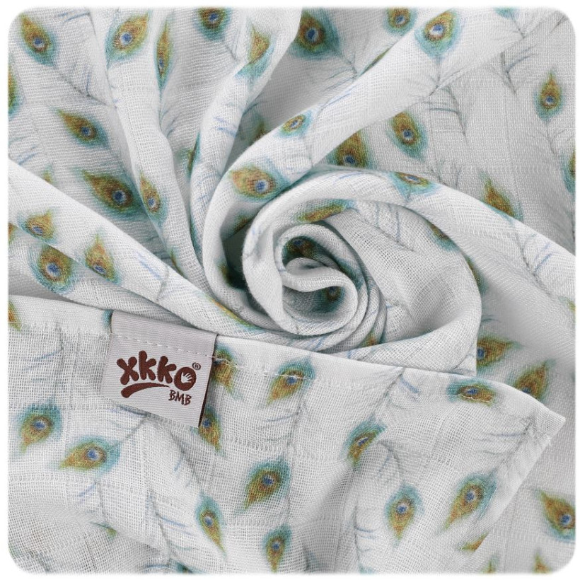 Bamboo muslins XKKO BMB 70x70 Digi - Peacock Feathers MIX 3pcs