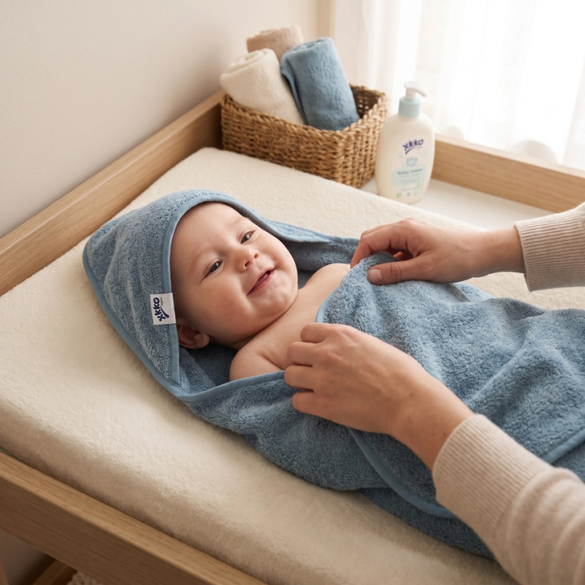 Hooded terry bath towel XKKO Organic 90x90 - Mountain Spring