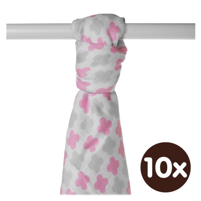 Bamboo muslin towel XKKO BMB 90x100 - Baby Pink Cross 10x1pcs (Wholesale packaging)