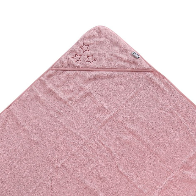 Hooded terry bath towel XKKO Organic 90x90 - Baby Pink Stars 5x1ps (Wholesale pack.)