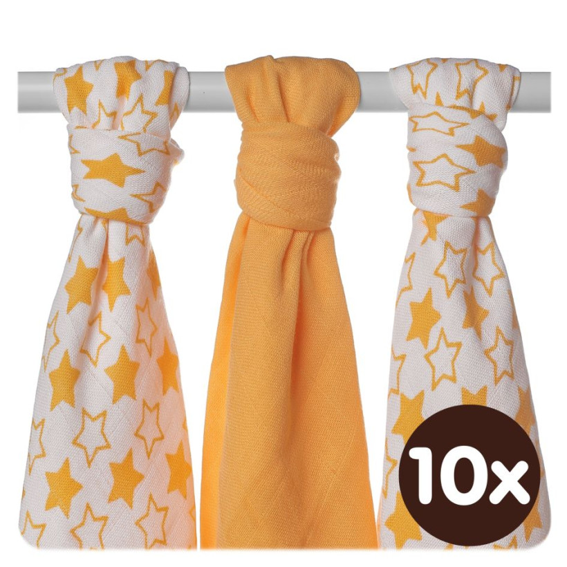 Bamboo muslins XKKO BMB 70x70 - Little Stars Orange MIX 10x3pcs (Wholesale packaging)