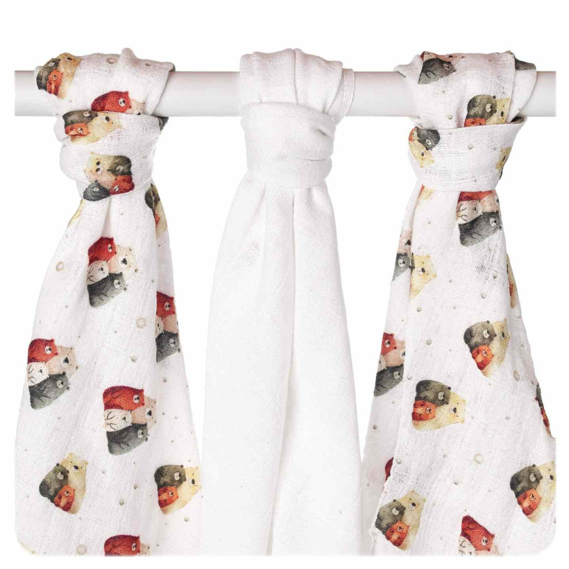 Bamboo muslins XKKO BMB 70x70 Digi - Bear Family MIX 3pcs