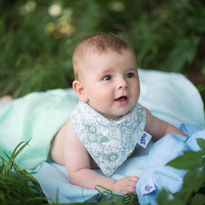 Organic Cotton Muslin Bandana XKKO Organic - Safari W/Granite Green
