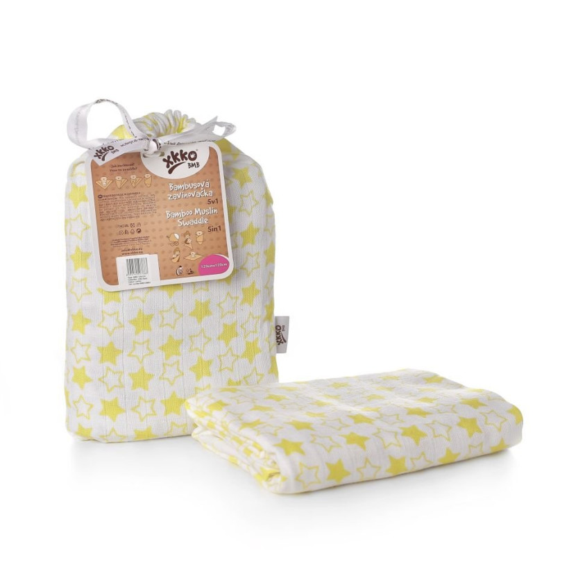 Bamboo swaddle XKKO BMB 120x120 - Little Stars Lemon 5x1ps (Wholesale packaging)