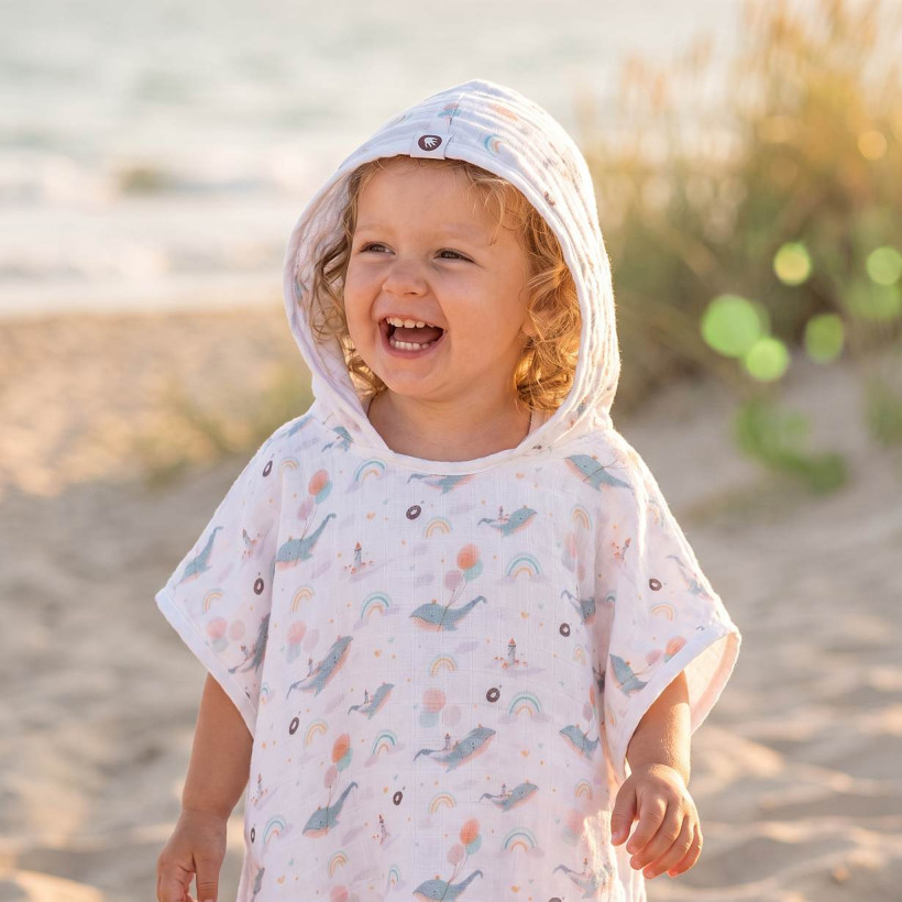 Bamboo Muslin Poncho XKKO BMB Digi - Sky Whale