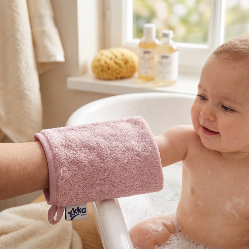 Organic cotton Terry Bath Glove XKKO Organic - Baby Pink 5x1ps (Wholesale pack.)