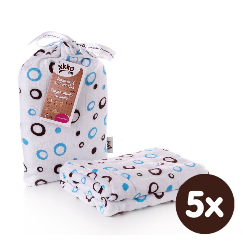 Bamboo swaddle XKKO BMB 120x120 - Cyan Bubbles 5x1ps (Wholesale packaging)