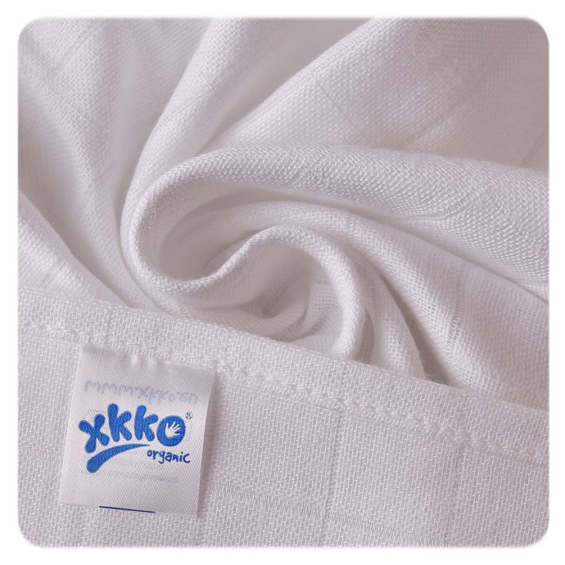 Organic Cotton Muslin Towels XKKO Organic 90x100 Old Times - White 5x3ps (Wholesale pack.)