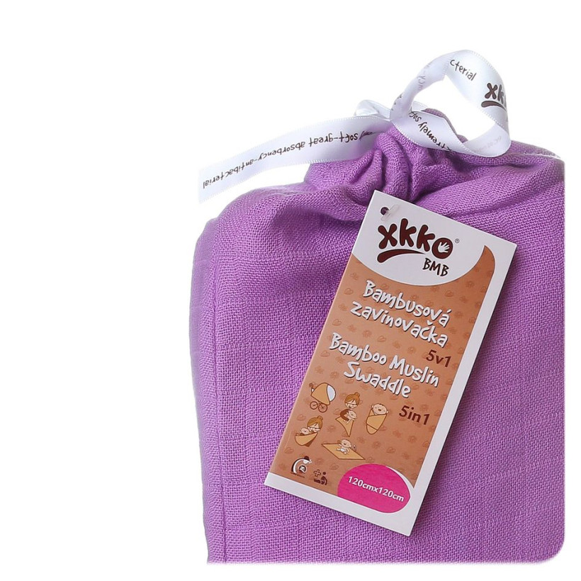 Bamboo swaddle XKKO BMB 120x120 - Lilac 5x1ps (Wholesale packaging)