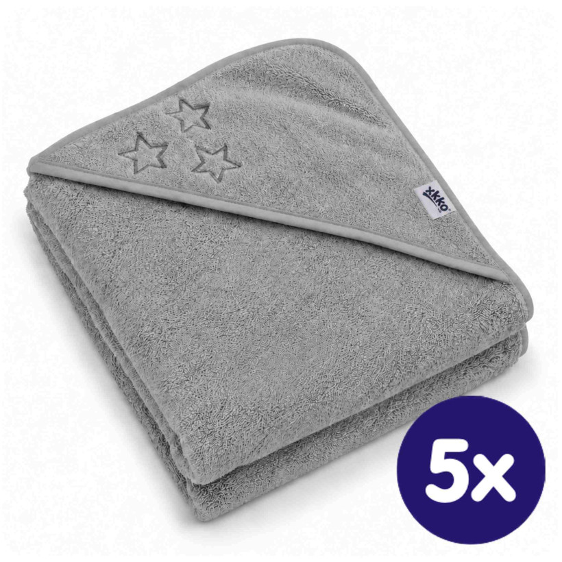 Hooded terry bath towel XKKO Organic 90x90 - Silver Stars 5x1ps (Wholesale pack.)