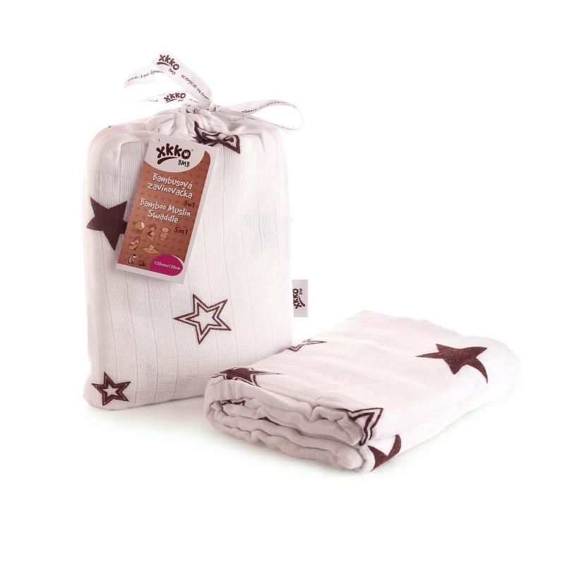 Bamboo swaddle XKKO BMB 120x120 - Natural Brown Stars 5x1ps (Wholesale packaging)