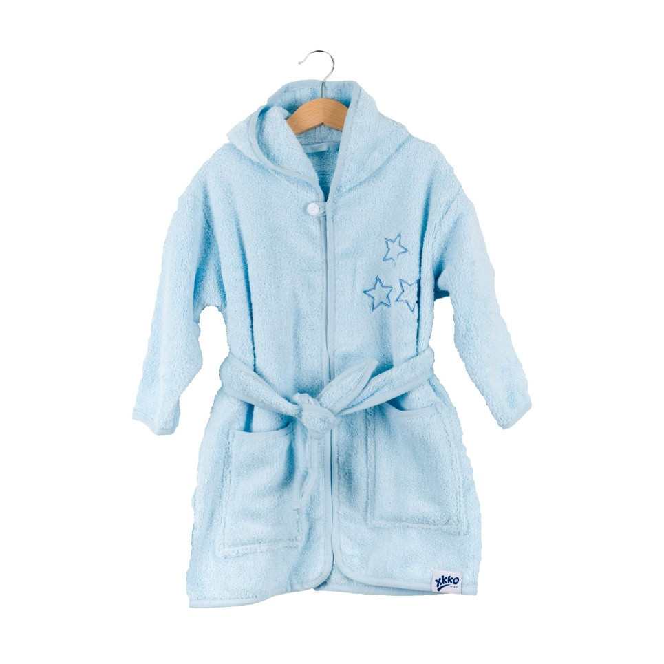 Organic Cotton Terry Bathrobe XKKO Organic - Baby Blue Stars 6-12m