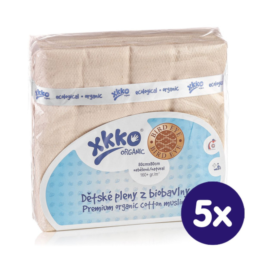Organic Cotton Diapers XKKO Organic 80x80 Bird Eye - Natural 5x5ps (Wholesale pack.)