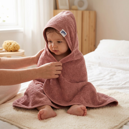 Hooded terry bath towel XKKO Organic 90x90 - Mesa Rose