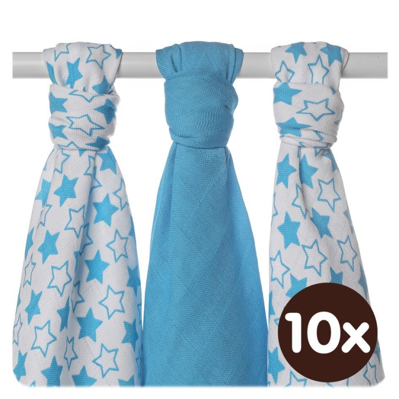 Bamboo muslins XKKO BMB 70x70 - Little Stars Cyan MIX 10x3pcs (Wholesale packaging)