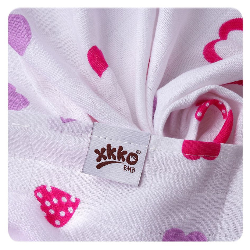 Bamboo muslin towel XKKO BMB 90x100 - Lilac Hearts 10x1pcs (Wholesale packaging)