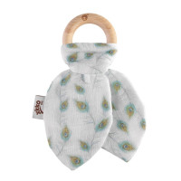 XKKO BMB Bamboo teether with Leaves Digi - Peacock Feathers