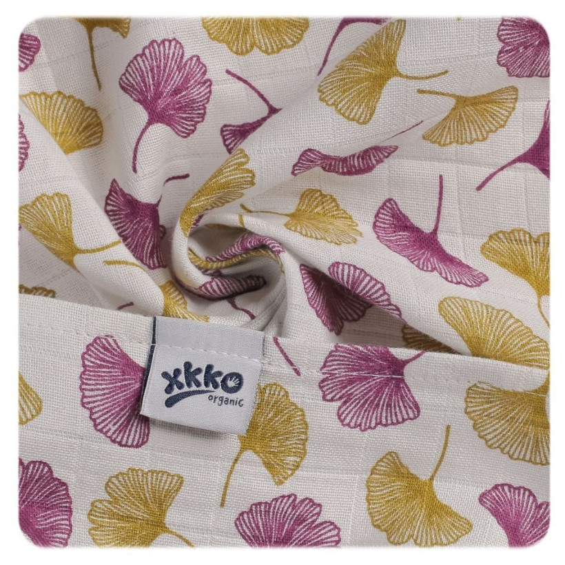 Organic Cotton Muslins XKKO Organic 70x70 Old Times - Ginkgo 5x3ps (Wholesale pack.)