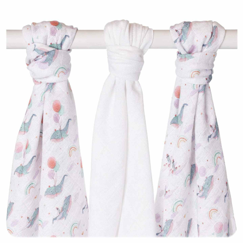 Bamboo muslins XKKO BMB 70x70 Digi - Sky Whale MIX 3pcs