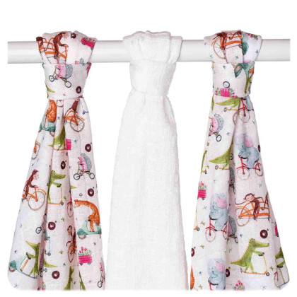 Bamboo muslins XKKO BMB 70x70 Digi - ZOO on the Road MIX 3pcs