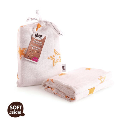 Bamboo swaddle XKKO BMB 120x120 - Orange Stars