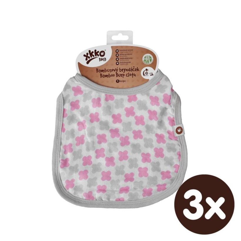 Bamboo Burp Cloth XKKO BMB - Baby Pink Cross 3x1ps (Wholesale packaging)