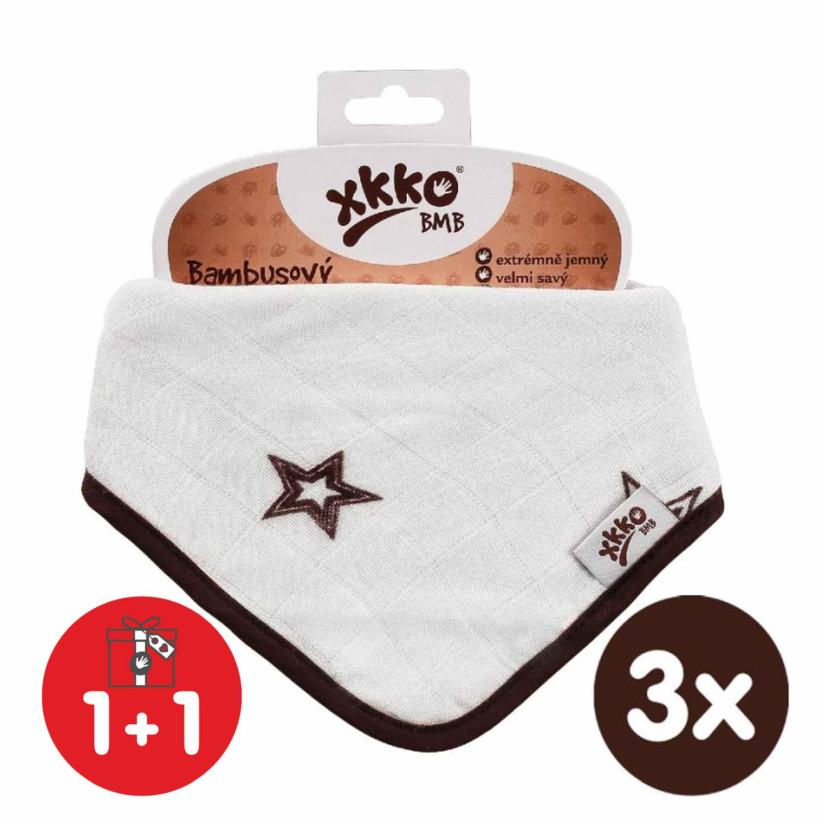 Bamboo bandana XKKO BMB - Natural Brown Stars 3x1ps Wholesale packing