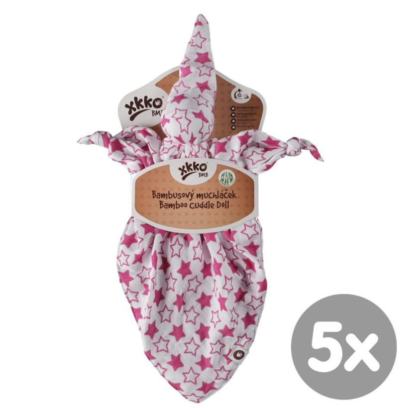 Bamboo cuddly toy XKKO BMB - Little Stars Magenta 5x1ps (Wholesale packaging)