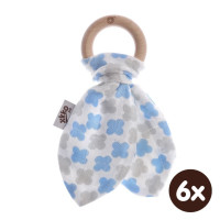 XKKO BMB Bamboo teether with Leaves - Baby Blue Cross 6x1ps (Wholesale pack.)