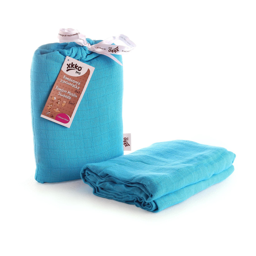 Bamboo swaddle XKKO BMB 120x120 - Cyan 5x1ps (Wholesale packaging)