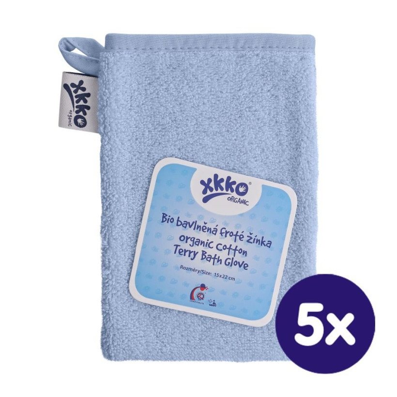 Organic cotton Terry Bath Glove XKKO Organic - Baby Blue 5x1ps (Wholesale pack.)