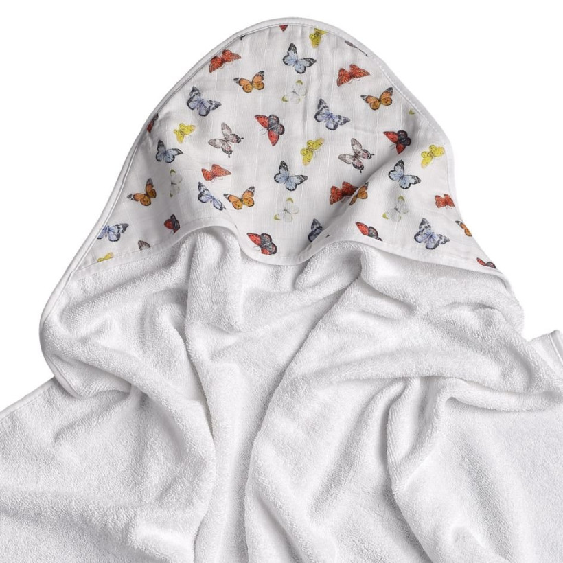 Hooded bamboo terry towel XKKO BMB 90x90 - Butterflies