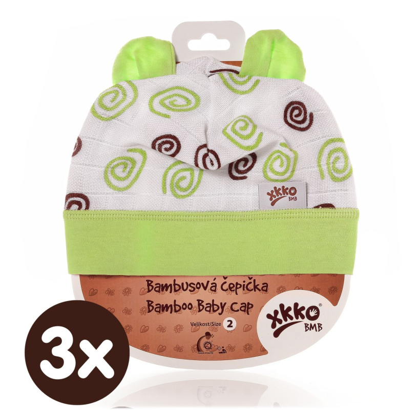 Bamboo Baby Hat XKKO BMB - Lime Spirals 3x1ps (Wholesale packaging)
