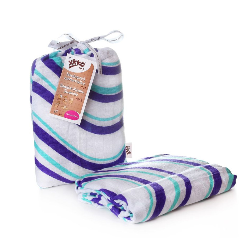 Bamboo swaddle XKKO BMB 120x120 - Ocean Blue Waves 5x1ps (Wholesale packaging)